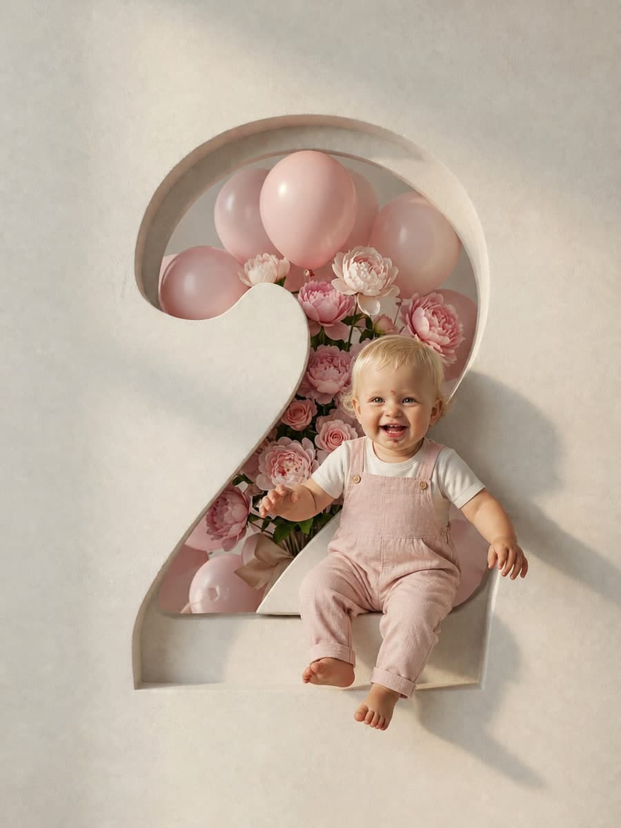 The painted birthday poster artwork, in the Sunshine theme
